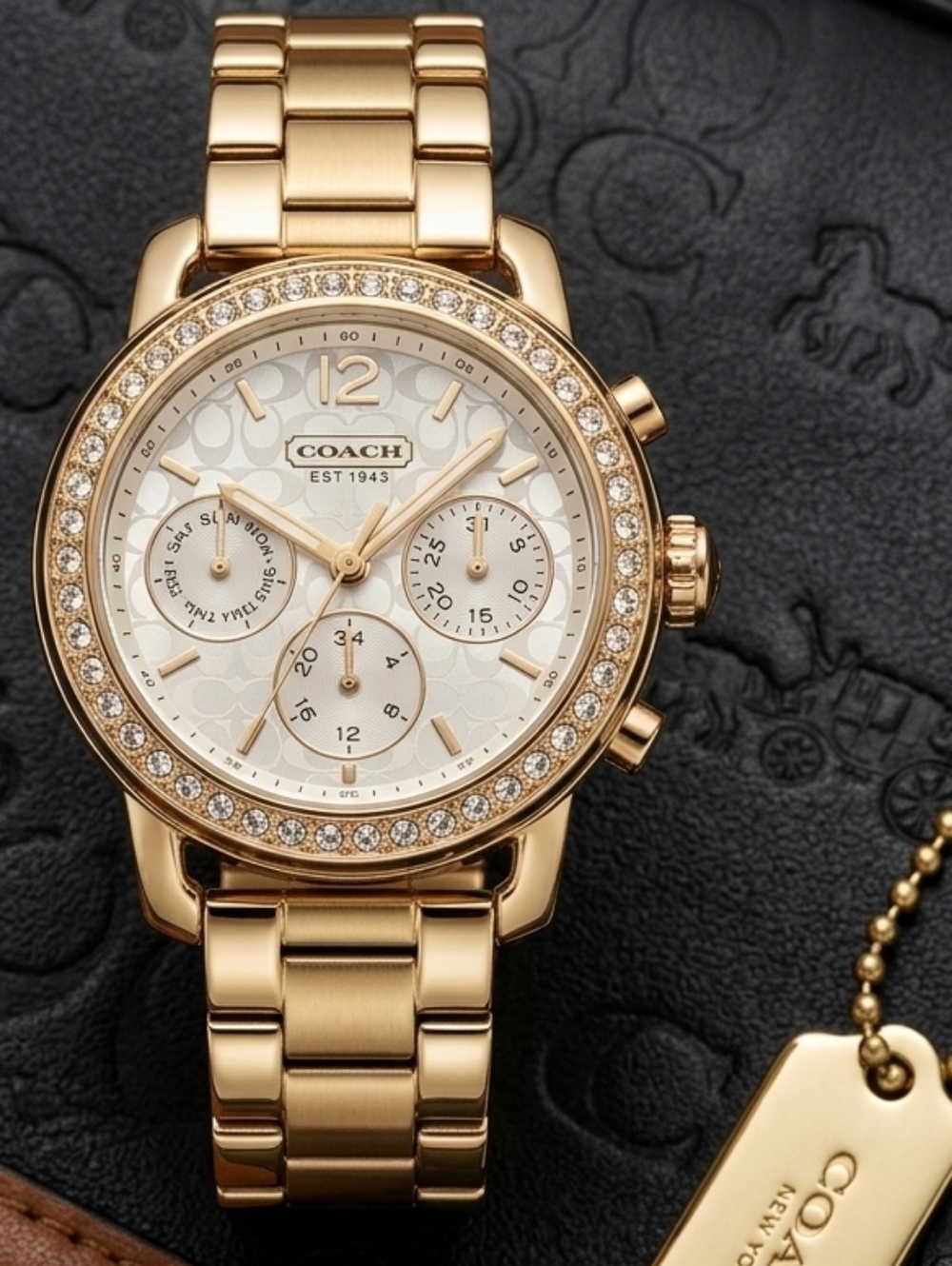 Authentic Coach Rose Gold Crystal-Bezel Women's Chronograph Watch NO BOX